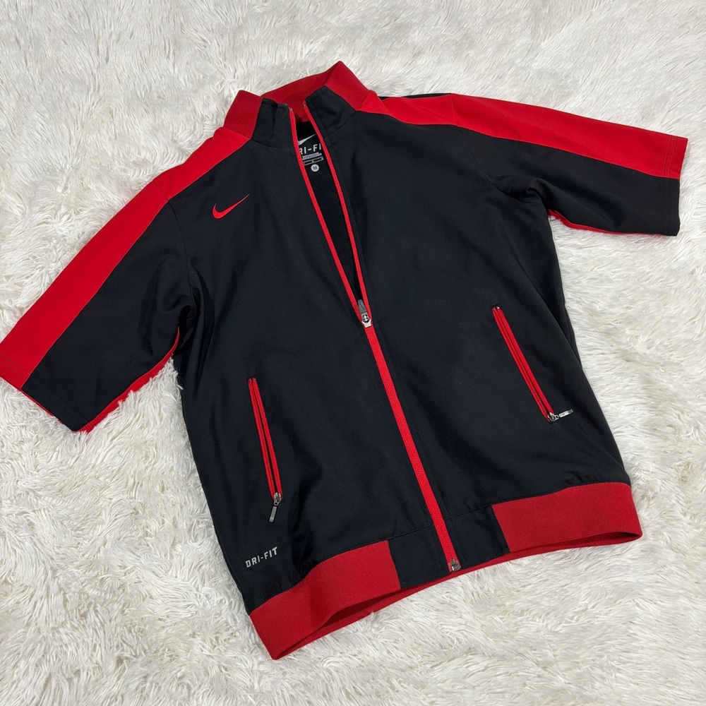 NIKE DRY Fit Short Sleeve Track Zip Up Jacket Red/Black Size Medium
